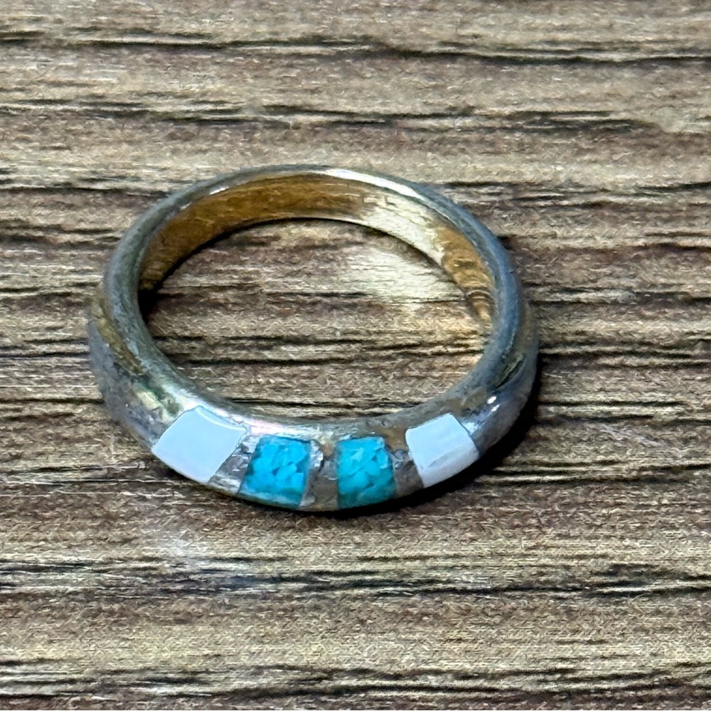 Vintage COP Turquoise & Enamel Ring - size 4